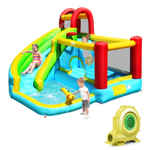 Gymax Inflatable Kids Water Slide Jumper Bounce House Splash Water Pool W/ 735W Blower