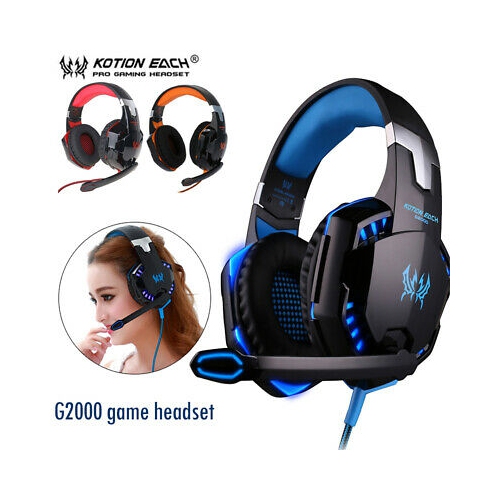 Gaming Headsett for PS4 Xbox One PC, G2000 Gaming Headphones with Mic, LED Lights, Noise Reduction for laptop-Blue