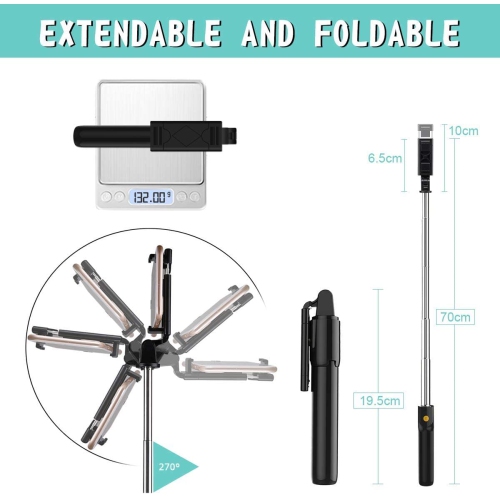 Trépied à perche à égoportrait, trépied extensible ajustable pour téléphone avec support pour téléphone et télécommande sans fil, convient aux iPhone