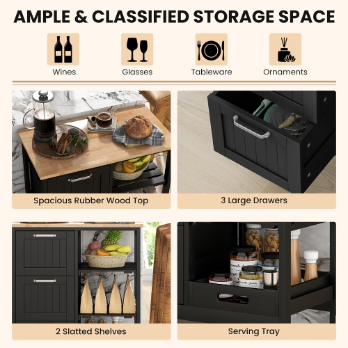 Gymax Rolling Kitchen Island Utility Storage Cart w/ 3 Storage Drawers & Shelves