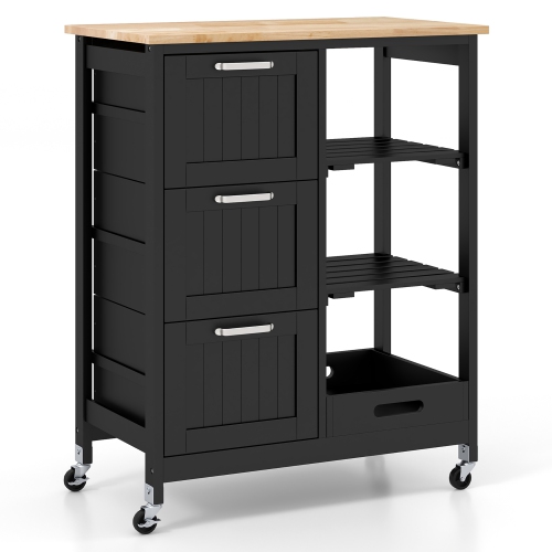 Gymax Rolling Kitchen Island Utility Storage Cart w/ 3 Storage Drawers & Shelves