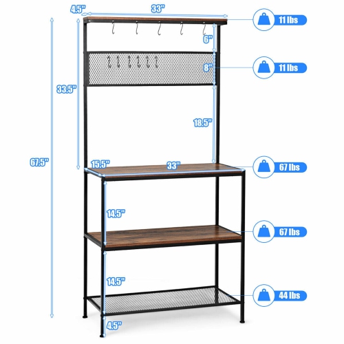 Gymax 4-Tier Kitchen Bakers Rack Microwave Oven Stand Industrial w/Hooks & Mesh Panel