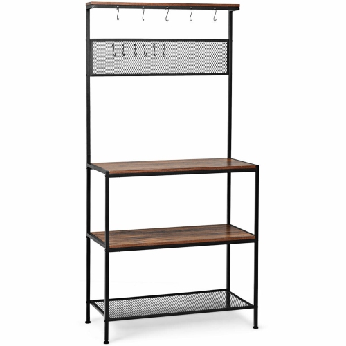 Gymax 4-Tier Kitchen Bakers Rack Microwave Oven Stand Industrial w/Hooks & Mesh Panel