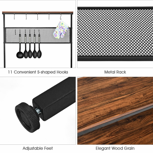 Gymax 4-Tier Kitchen Bakers Rack Microwave Oven Stand Industrial w/Hooks & Mesh Panel