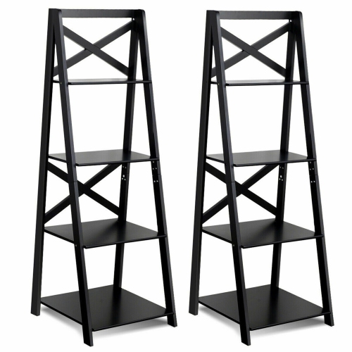 Costway 2 Pcs 4-Tier Ladder Shelf Bookshelf Bookcase Storage Display Leaning Home Office