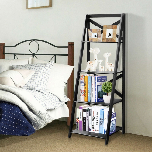 Costway 2 Pcs 4-Tier Ladder Shelf Bookshelf Bookcase Storage Display Leaning Home Office