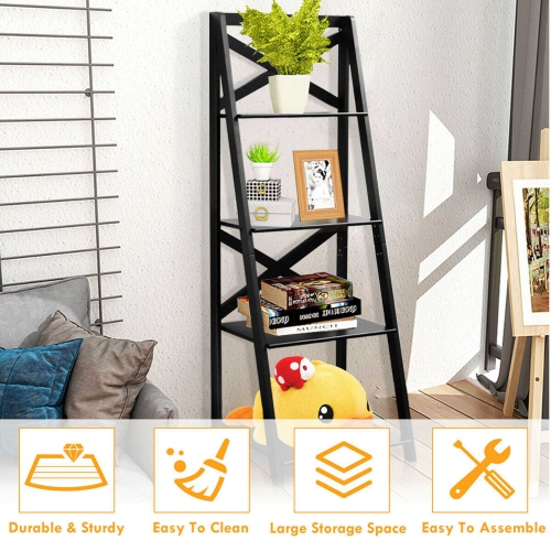 Costway 2 Pcs 4-Tier Ladder Shelf Bookshelf Bookcase Storage Display Leaning Home Office