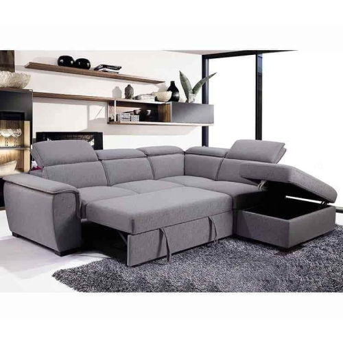 Urban Cali Gerardo Sleeper Sectional, Leather Sleeper Sofa With Storage Chaise