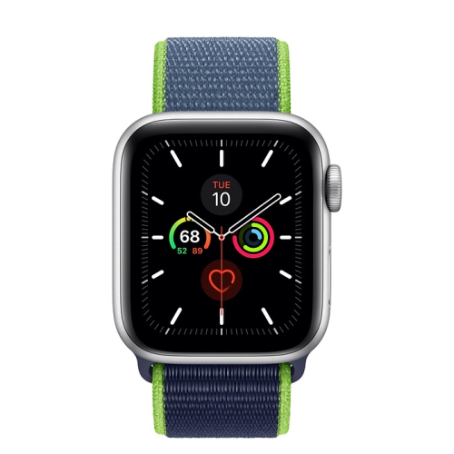 Apple Watch Series 5 (GPS) 40mm Silver Aluminum with Neon Lime Sport Loop - Certified Refurbished by APPLE - Refurbished condition - CA$252.99