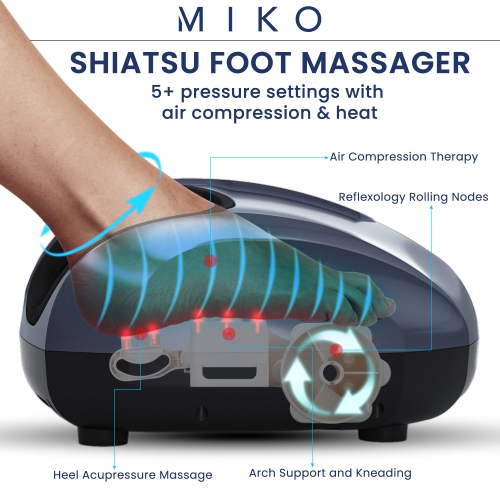 Appareil de massage pour les pieds MIKO avec pétrissage profond, compression, Shiatsu et chaleur commutable pour fasciite plantaire, neuropathie,