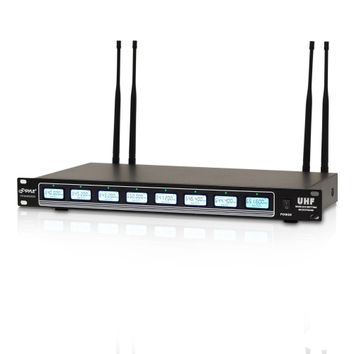 Pyle 8 Ch UHF Wireless Microphone System, Mountable Base, 4 handheld MICS, Headsets, Belt Packs, Lavelier MICS,(PDWM8350)