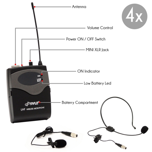 Pyle 8 Ch UHF Wireless Microphone System, Mountable Base, 4 handheld MICS, Headsets, Belt Packs, Lavelier MICS,(PDWM8350)