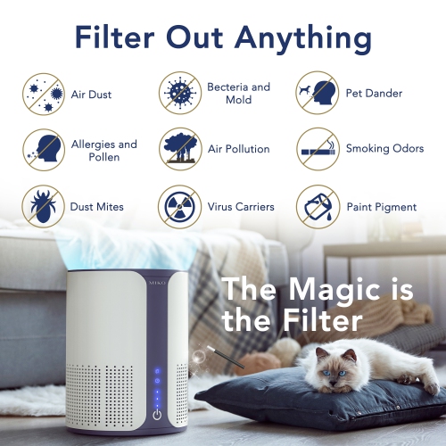 Purificateur d'air intelligent de Miko pour la maison, 400 pi2, filtre à air HEPA véritable H13 efficacité médicale, plusieurs vitesses, silencieux,