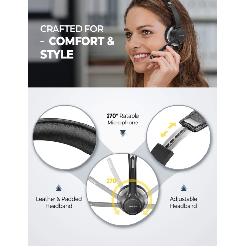 Mpow HC6 USB Headset with Microphone, Comfort-fit Office Computer Headphone, On-Ear 3.5mm Jack Call Center Headset