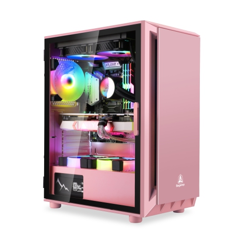 Segotep Gank 5 Gaming Computer case Support ATX, Micro-ATX, Mini-ITX Mid Case.Tempered Glass Side Panel, ATX Mid Tower, PC Case Pink
