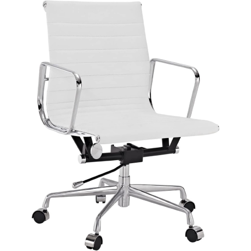 NICER INTERIOR Nicer Furniture® Group Style Ribbed Low Back Executive Chair, Genuine Leather, White