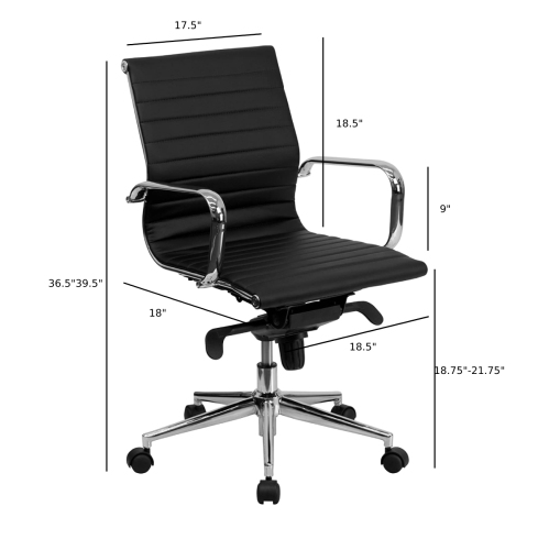 Eiffel Style Modern Low back Chair Ribbed PU leather with wheels Arm Rest w/Tilt Adjustable seat Designer Boss Executive Office