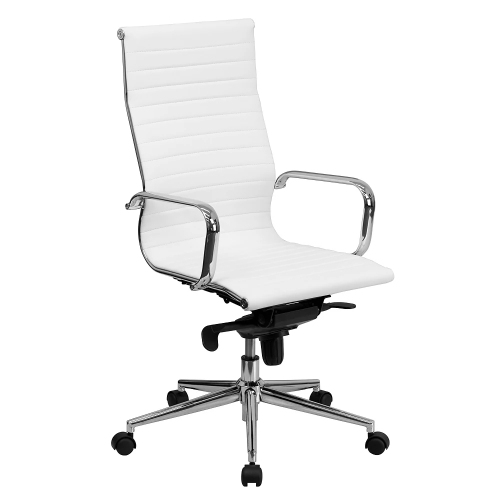 NICER INTERIOR  Ribbed Modern Low Back Executive Chair, Pu Leather In White
