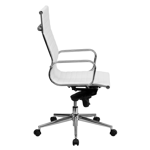 Ribbed Modern Low Back Executive Chair, PU Leather, White