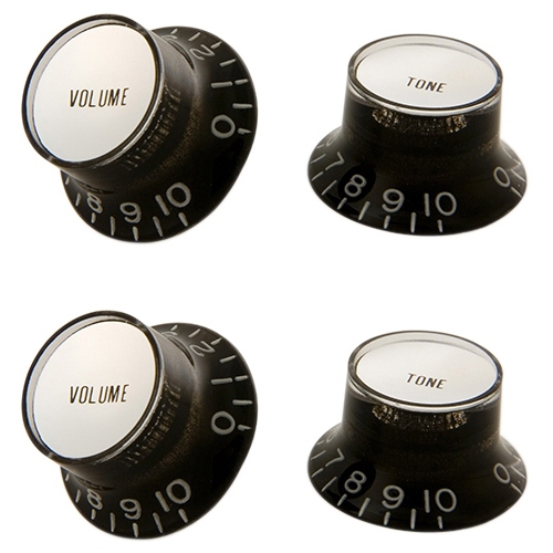 Gibson PRMK-010 Top Hat Style Knobs - Black with Silver Metal Insert, Set of 4