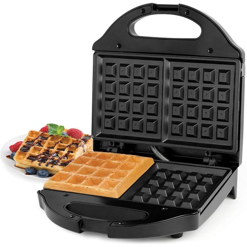 Black American Waffle Maker Iron Machine 700W I Electric I Stainless Steel Mould I Non-Stick Coating I Recipes I Deep Cooking Plates I Adjustable Temperature Control GLOBAL GOURMET 