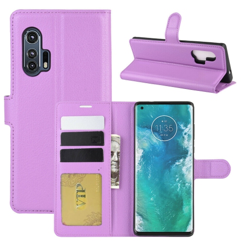 [CS] Motorola Moto Edge + / Edge Plus Case, Magnetic Leather Folio Wallet Flip Case Cover with Card Slot, Purple