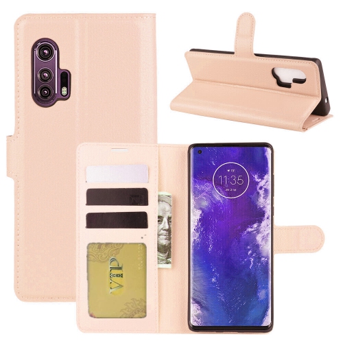 [CS] Motorola Moto Edge + / Edge Plus Case, Magnetic Leather Folio Wallet Flip Case Cover with Card Slot, Rose Gold