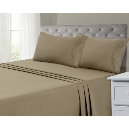 COMFII HOME Ultra-Soft Cool Dry Microfiber 4-Piece 1800 Hotel Bedsheets - Deep Pocket 14in - Wrinkle & Fade Free - Hypoallergenic, Embroidery Design