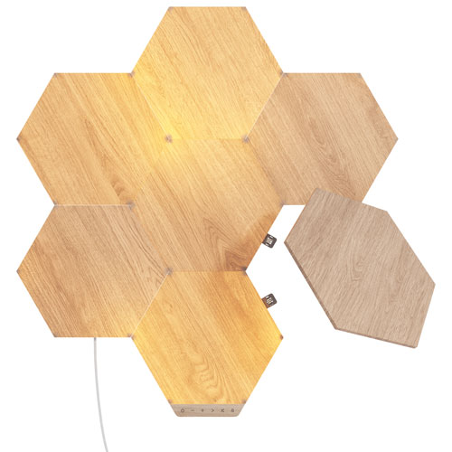 Panneaux hexagonaux à l'aspect bois Elements Nanoleaf - Trousse intelligente - 7 panneaux