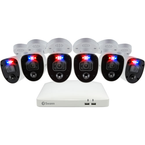 Swann Enforcer Wired 8-CH 2TB DVR Security System with 6 Bullet 4K Cameras - White - Only at Best Buy