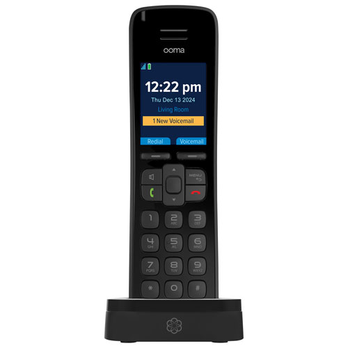 Ooma Telo Internet Home Phone Service with 1 Cordless Handset – Black