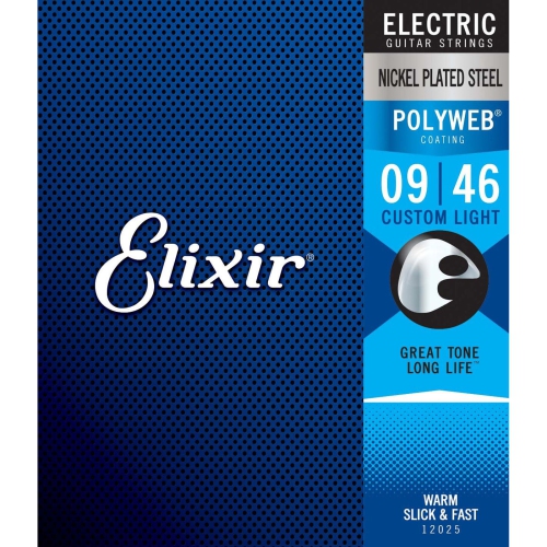 Cordes de guitare électrique Elixir avec revêtement Nanoweb - Custom Light 9-46