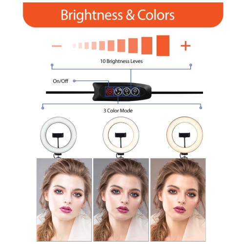 Uolo Mount 10 "LED Ring Light [Aluminium Metal Frame] avec trépied, support de téléphone et obturateur à distance - Selfie & Livestream Light
