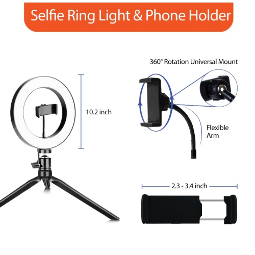 Uolo Mount 10 "LED Ring Light [Aluminium Metal Frame] avec trépied, support de téléphone et obturateur à distance - Selfie & Livestream Light