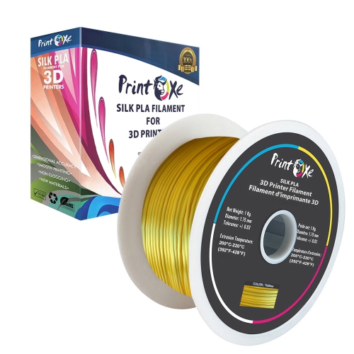 3D PLA like Silk Yellow Color Filament 1.75 mm de diamètre - 1 kg net sur bobine précision dimensionnelle +/- 0.03 mm | marque PRINTOXE®