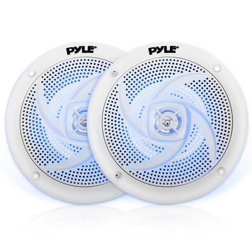 Pyle Paire de haut-parleurs marins étanches de style mince, lumières LED, 4,0 po - Blanc