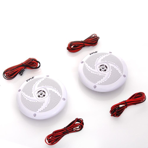 Pyle Pair of Slim Style Waterproof Marine Speakers, LED Lights, 4.0'' - White