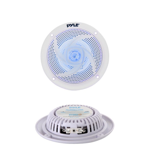 Pyle Pair of Slim Style Waterproof Marine Speakers, LED Lights, 4.0'' - White
