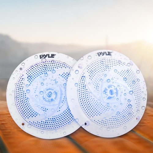 Pyle Pair of Slim Style Waterproof Marine Speakers, LED Lights, 4.0'' - White