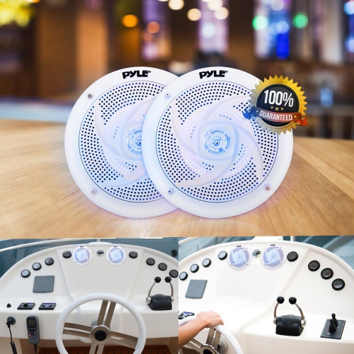 Pyle Pair of Slim Style Waterproof Marine Speakers, LED Lights, 4.0'' - White