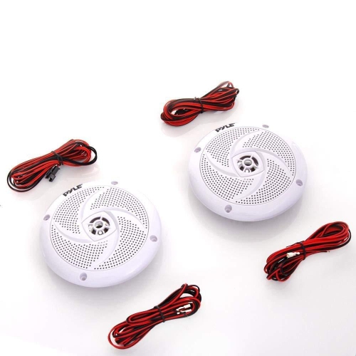 Pyle Pair of Slim Style Waterproof Marine Speakers, LED Lights, 4.0'' - White
