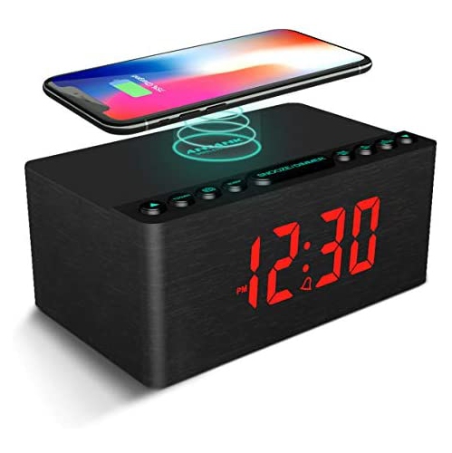 Anjank Wooden Alarm Clock With Fm Radio 10w Super Fast Wireless Charger Station For Iphone Samsung 5 Level Dimmer Best Canada Anjank Wooden Alarm Clock With Fm Radio, Wifi Alarm Clock Radio