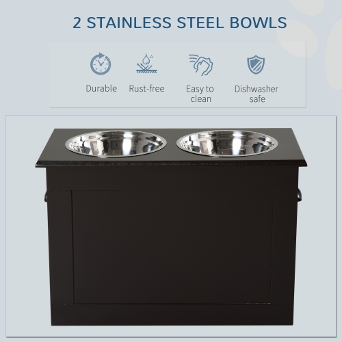 Bols surélevés pour chiens de grande taille de PawHut avec espace de rangement pour chiens, 2 bols en acier inoxydable pour chiens, base surélevée