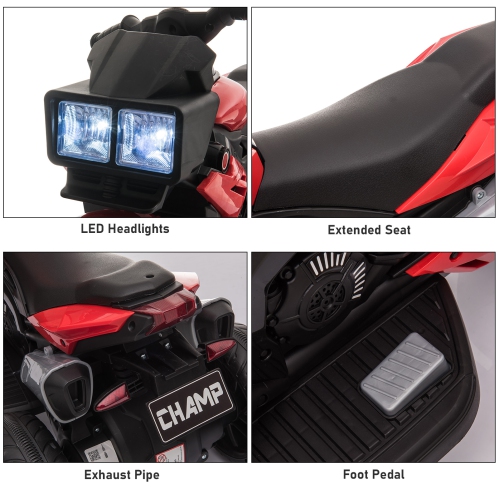 Aosom Kids Electric Pedal Motorcycle Ride-On Toy 6V Battery Powered w/ Music Horn Headlights Motorbike for Girls Boy Red