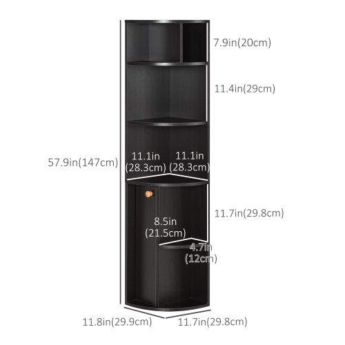 HOMCOM 5-Tier Corner Bookcase, Storage Bookshelf, Freestanding Display Shelves with Open Compartments and Cabinet for Home Office, Living Room,