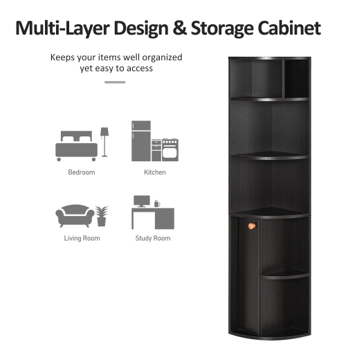 HOMCOM 5-Tier Corner Bookcase, Storage Bookshelf, Freestanding Display Shelves with Open Compartments and Cabinet for Home Office, Living Room,