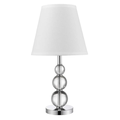 Lampe de table Palla à 1 lumière, cristal et chrome poli avec abat-jour en lin blanc