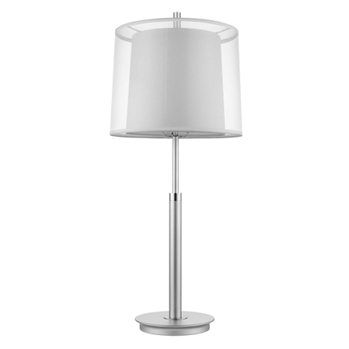 Nimbus 1-Light Metallic Silver And Polished Chrome Table Lamp With Sheer Snow Double Shantung Shade