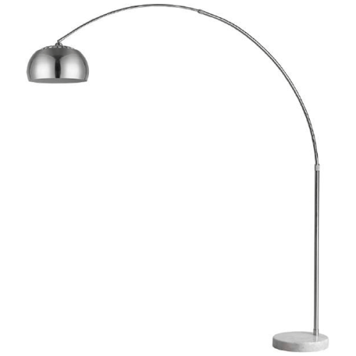 Lampadaire arqué ajustable mi-hauteur à 1 lumière, nickel brossé avec abat-jour en métal