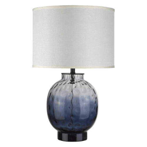 Lampe de table Panacea, lagon à 1 lumière et noir satiné avec abat-jour en tissu crème avec treillis